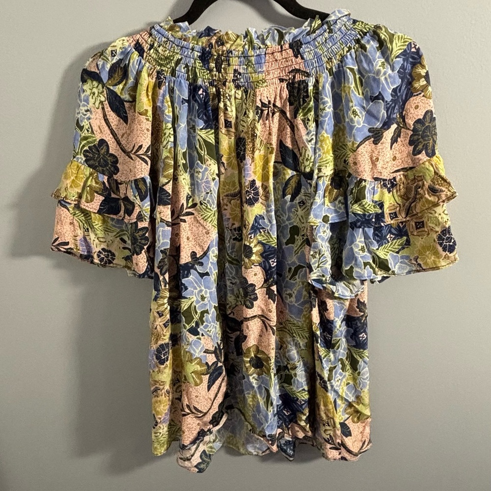 Banana Republic Floral Print Blouse - Blue, Yellow, Black - Picture 3 of 3